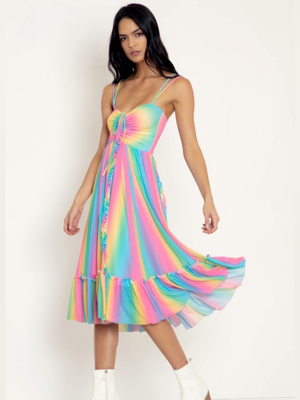 Blackmilk Rainbow Ice Cream Frills on Frills Midaxi Dress XS NWT Pastel Boho - Picture 2 of 11